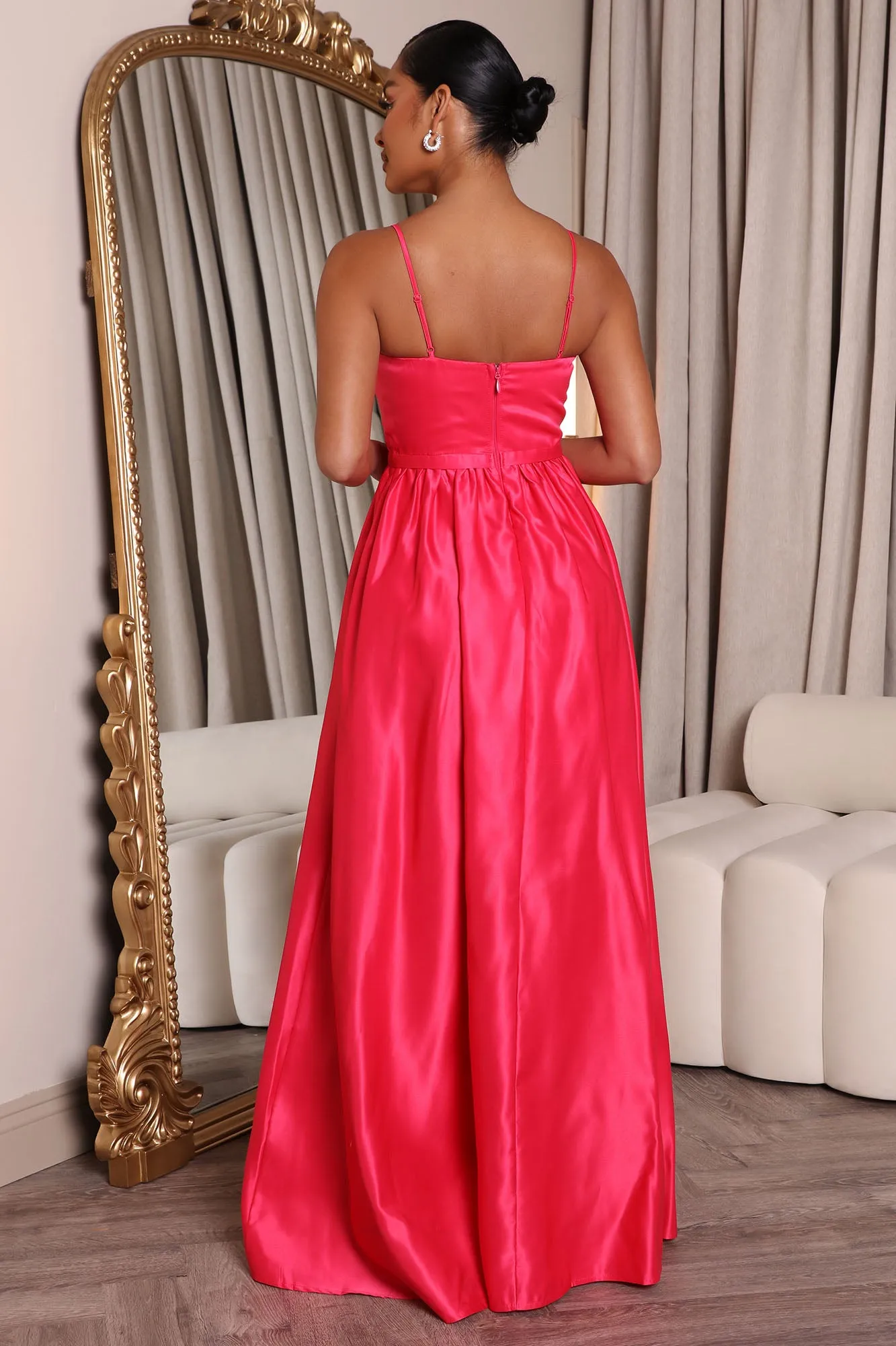 Ana Satin Maxi Dress - Hot Pink