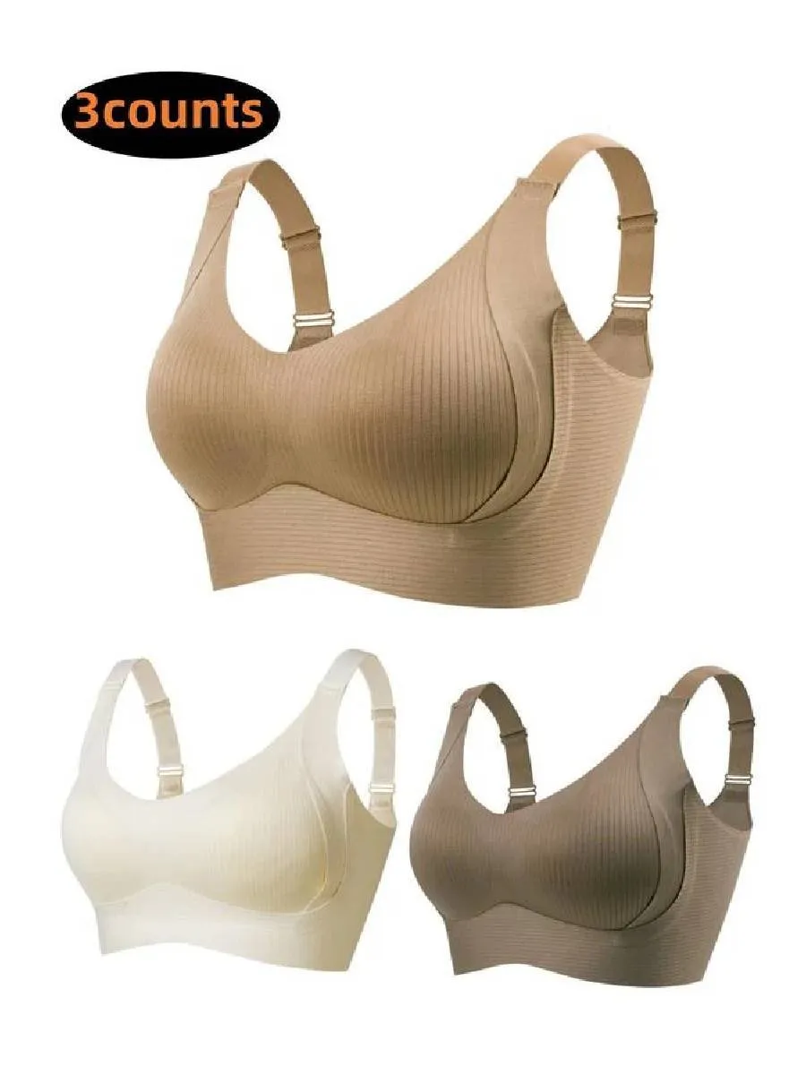 Buy 1 Get 3 PacksWomen's Ribbed Push Up Adjustable Wireless Bra