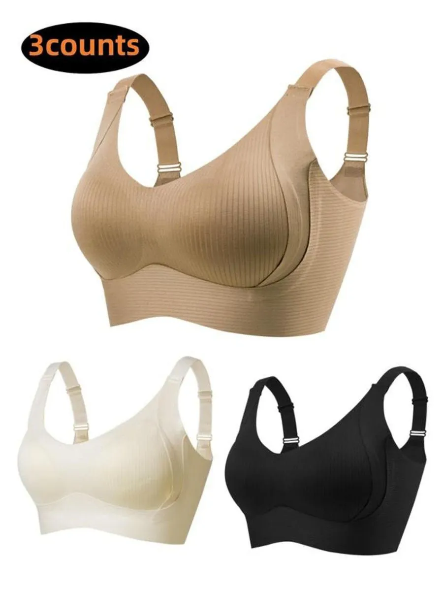 Buy 1 Get 3 PacksWomen's Ribbed Push Up Adjustable Wireless Bra
