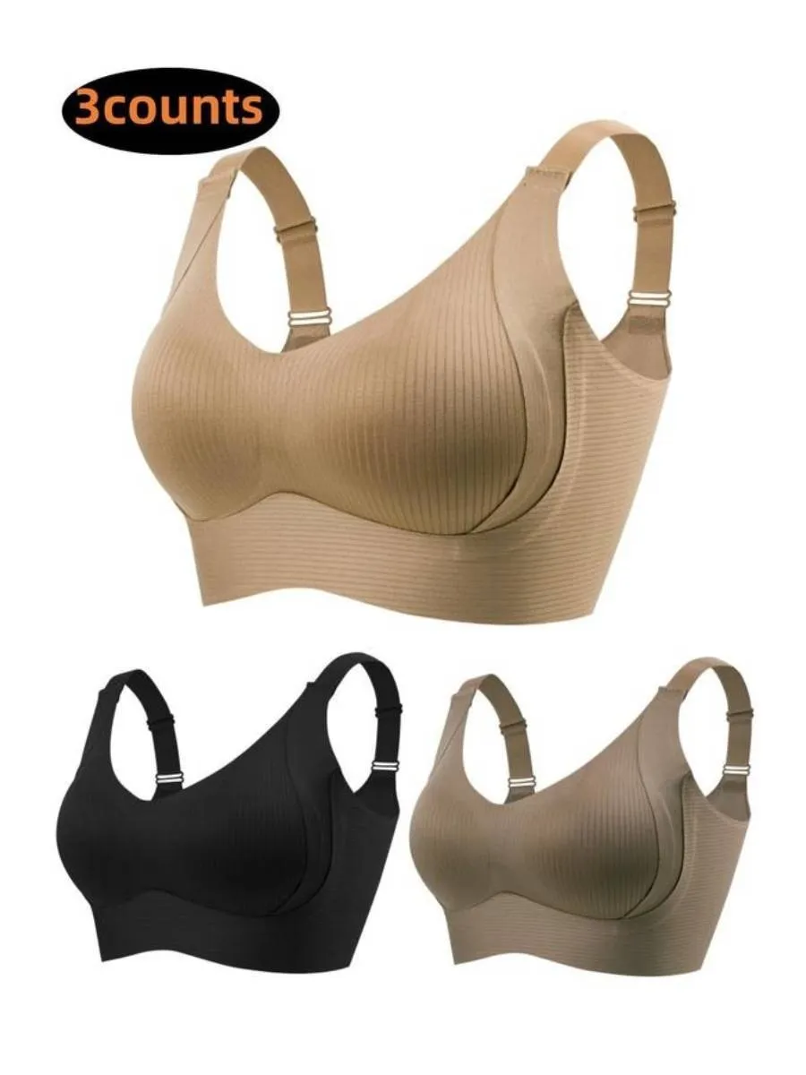 Buy 1 Get 3 PacksWomen's Ribbed Push Up Adjustable Wireless Bra