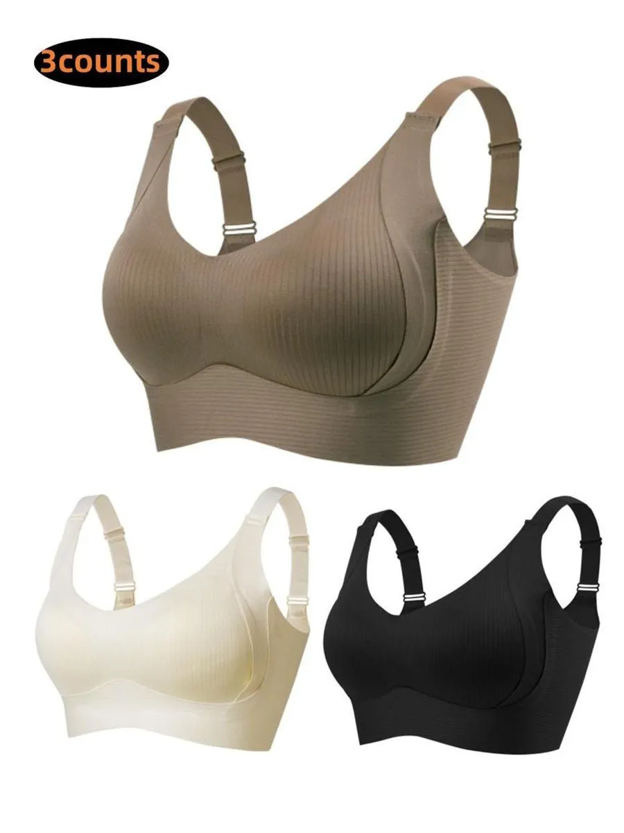 Buy 1 Get 3 PacksWomen's Ribbed Push Up Adjustable Wireless Bra