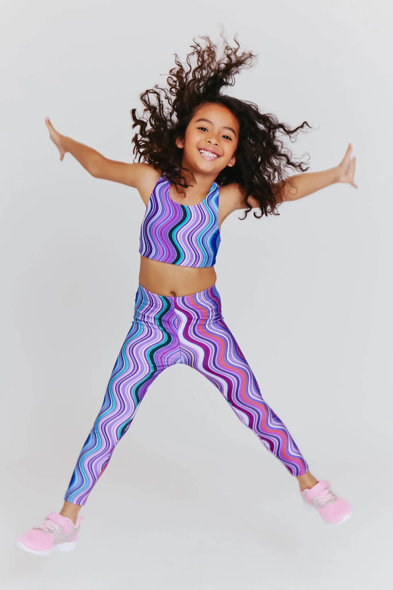Girls Sports Bra in Purple Swirl Stripe