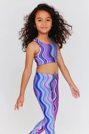 Girls Sports Bra in Purple Swirl Stripe