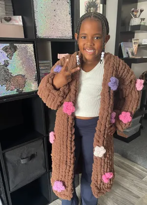 Kids Flower Power Chunky Yarn Cardigan