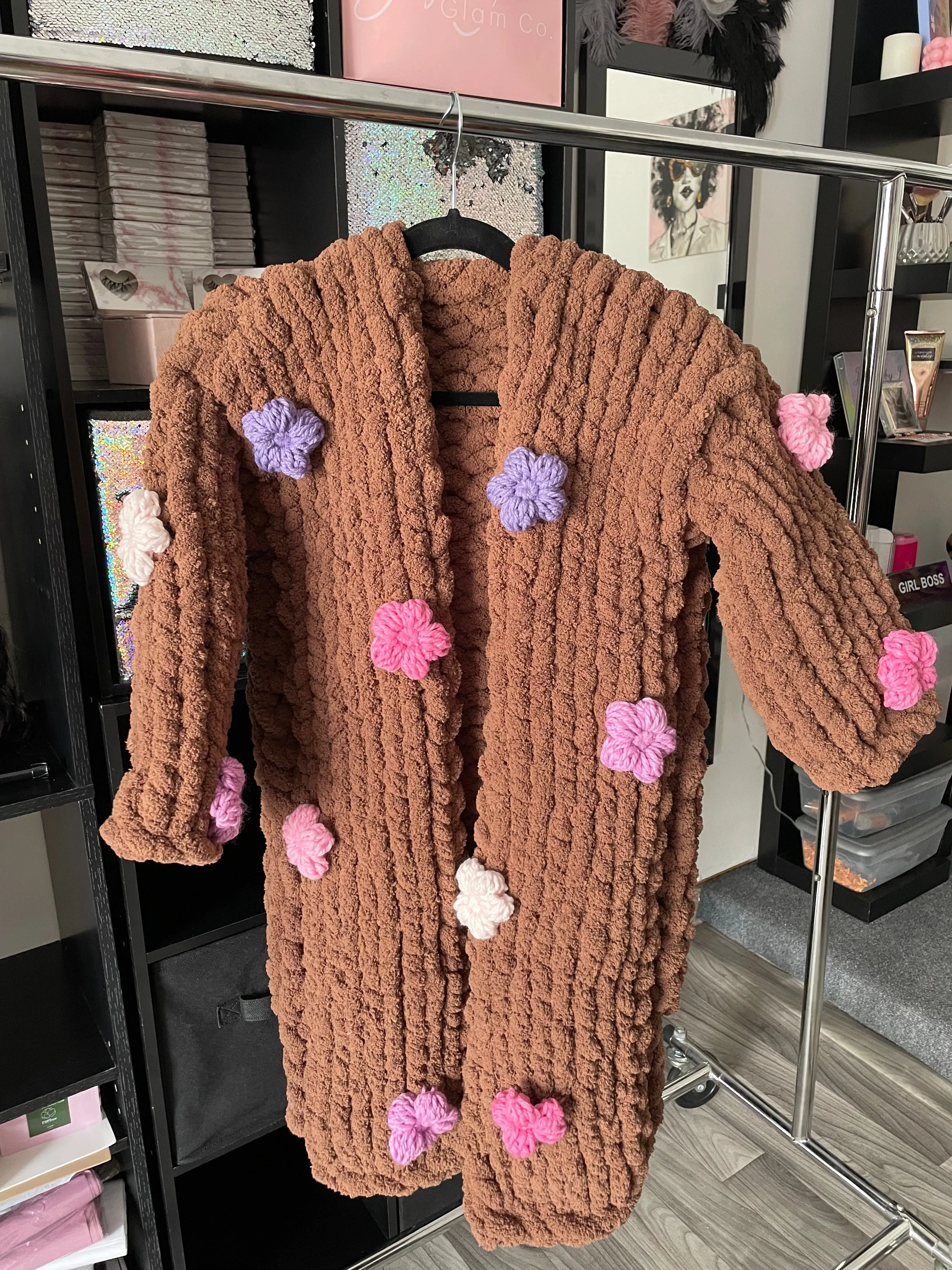 Kids Flower Power Chunky Yarn Cardigan