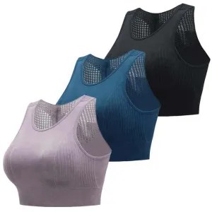Large Size Wirefree Mesh Hollow Beauty Back Sujetador Deportivo Fitness Gym Yoga Bra High Impact Sports Bra Crop Top for Womens حمالة صدر رياضية عالية التأثير للنساء من شبكية بدون أسلاك كبيرة الحجم ذات ظهر مجوف وجميل