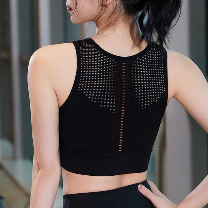Large Size Wirefree Mesh Hollow Beauty Back Sujetador Deportivo Fitness Gym Yoga Bra High Impact Sports Bra Crop Top for Womens حمالة صدر رياضية عالية التأثير للنساء من شبكية بدون أسلاك كبيرة الحجم ذات ظهر مجوف وجميل