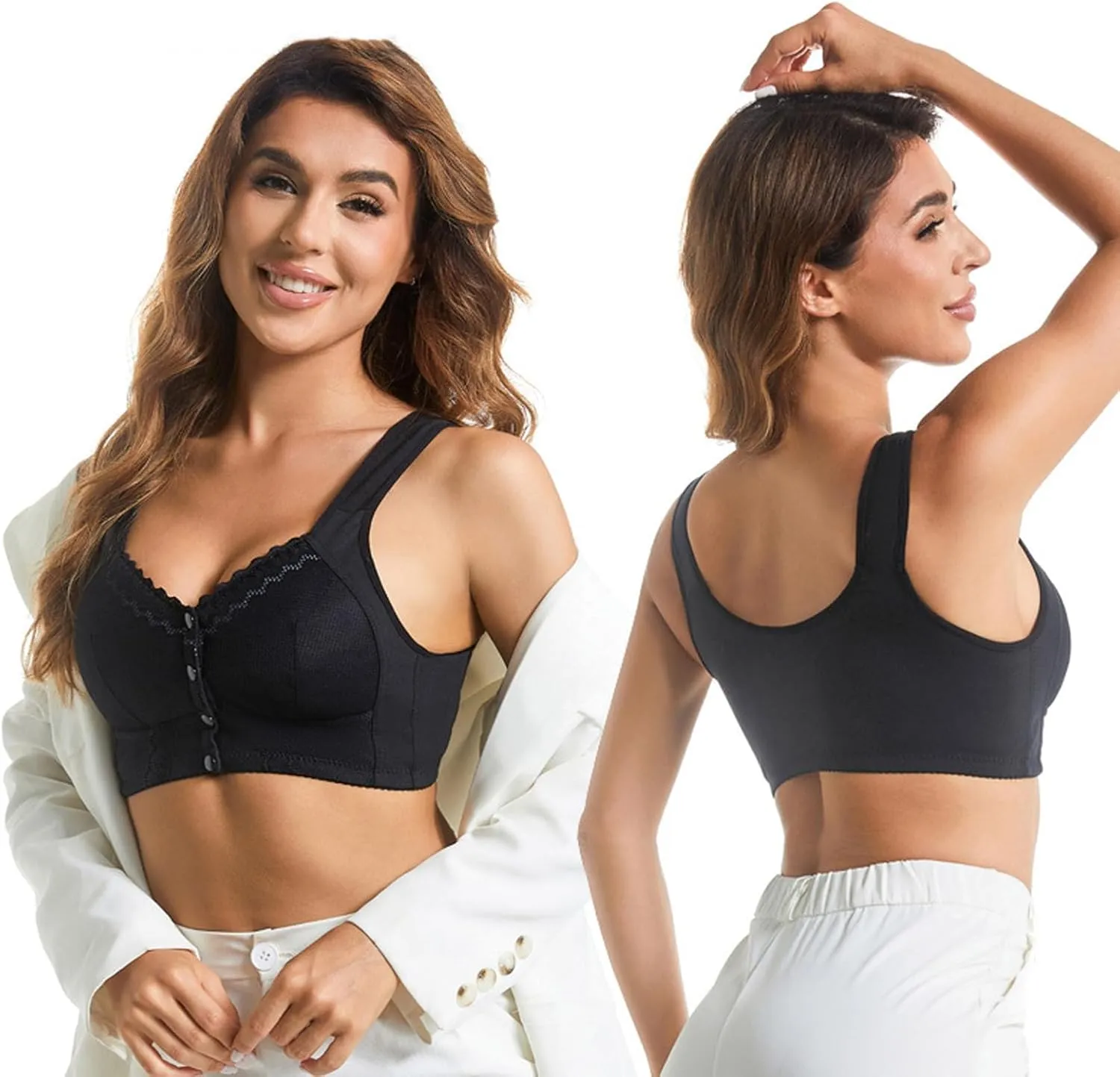 Moona Bras 2025 Front Closure Breathable Sports Bra for Seniors Push up Bras for Women Wide Strap Wireless Underwear