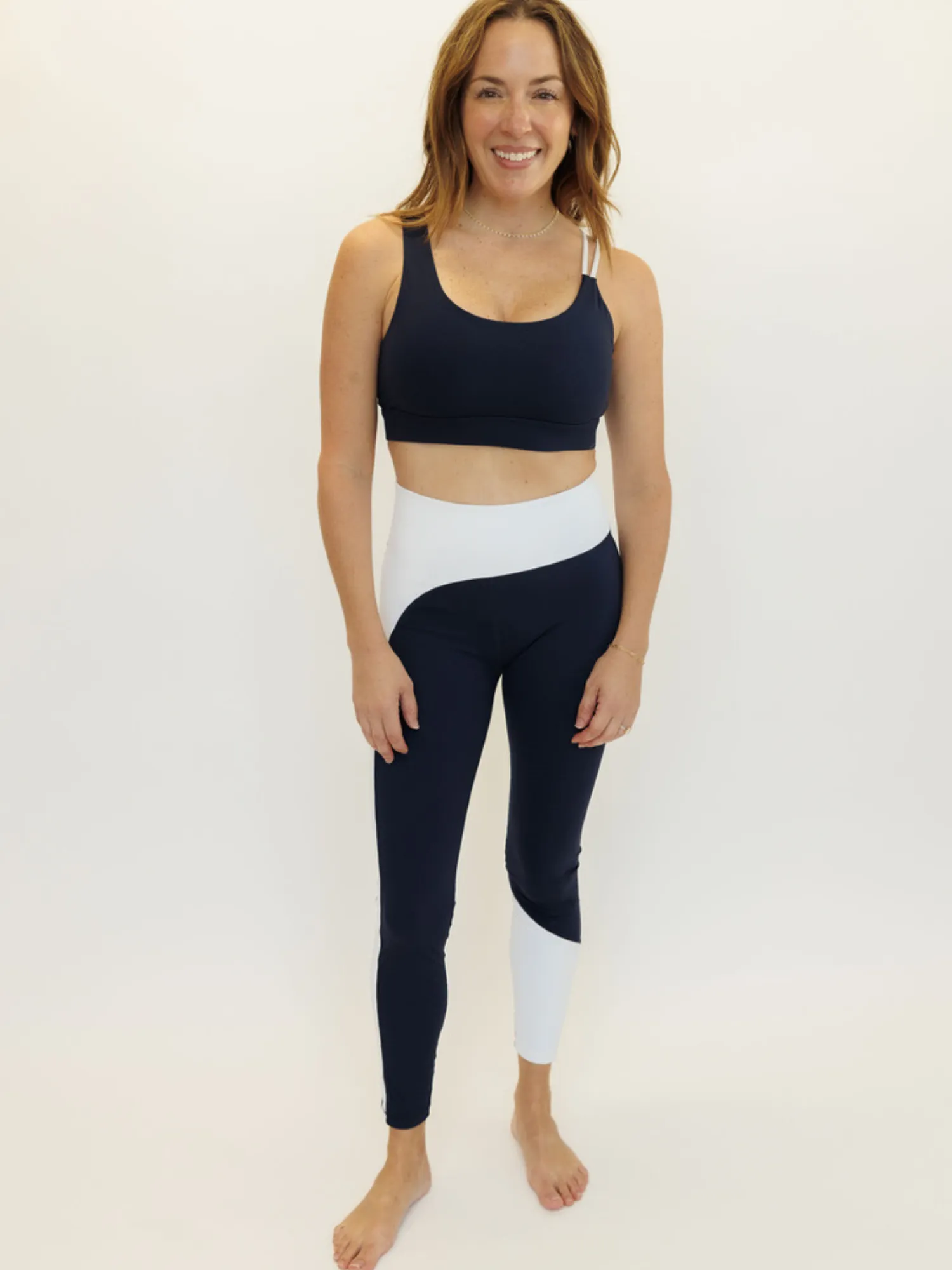Navy Blue and White "Ariel" Nautical Strap Sports Bra