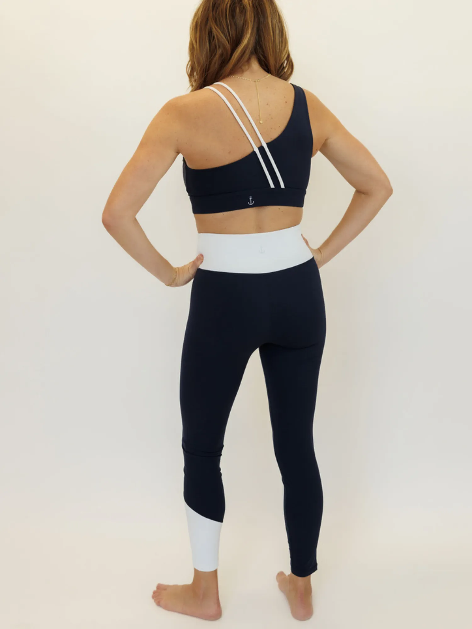 Navy Blue and White "Ariel" Nautical Strap Sports Bra