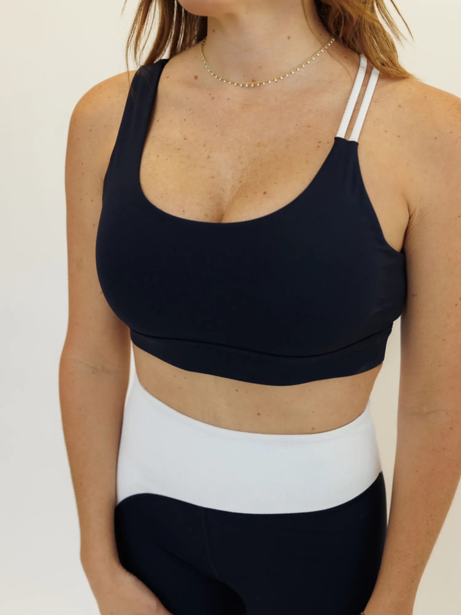 Navy Blue and White "Ariel" Nautical Strap Sports Bra