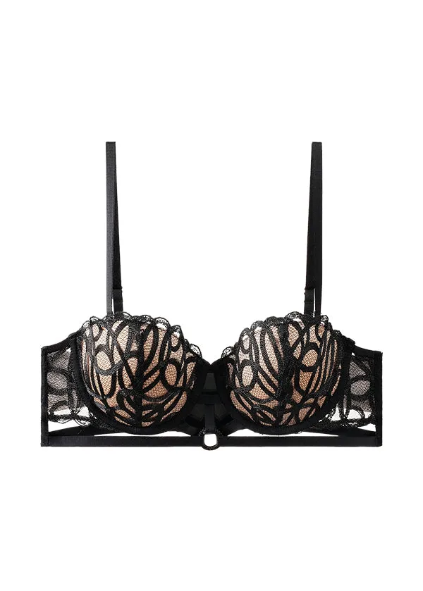 RORA Sexy Black Underwired Lace Balconette Demi Long Bra